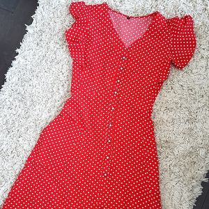 Frilly polka-dotted red dress